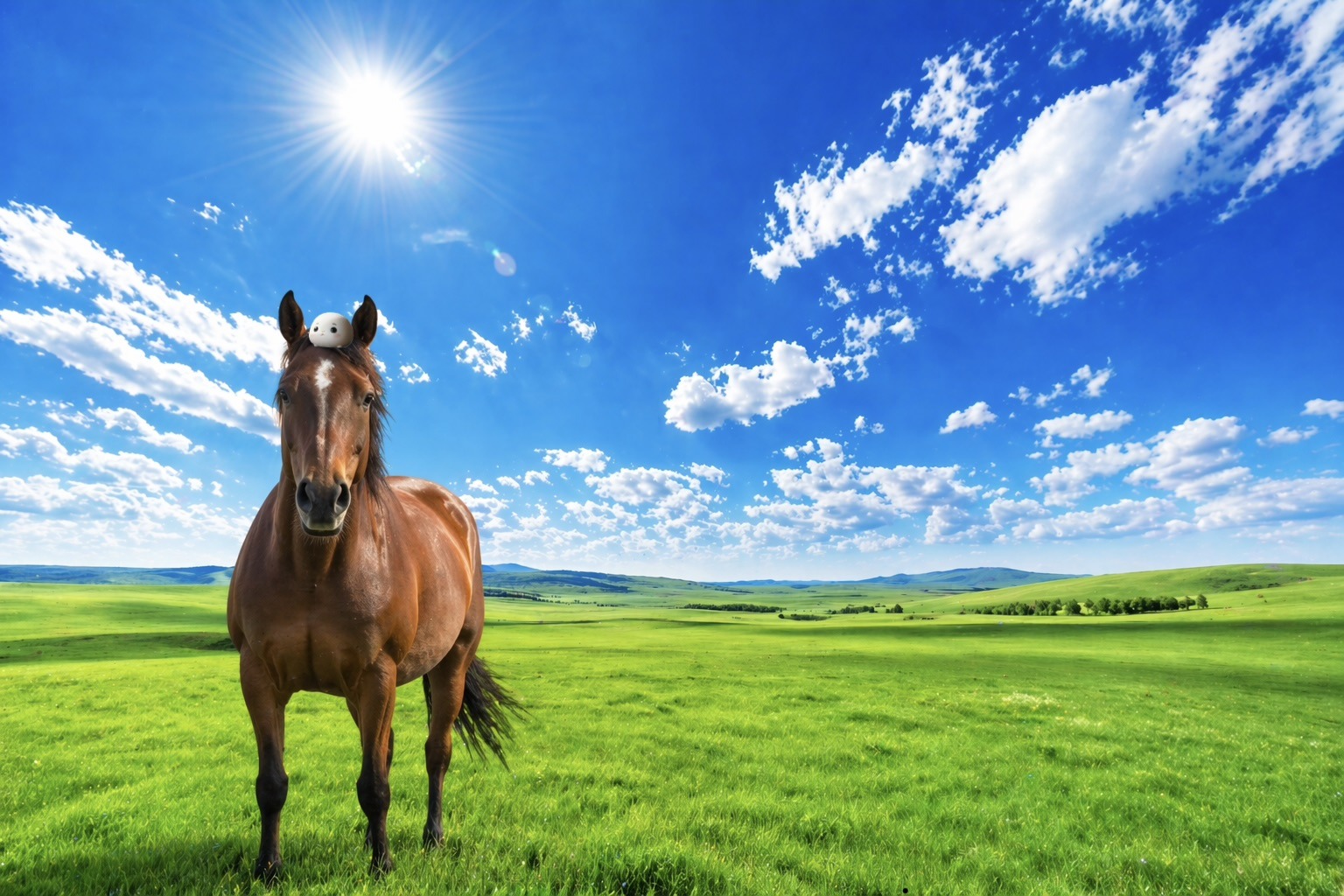 大草原に馬が一頭